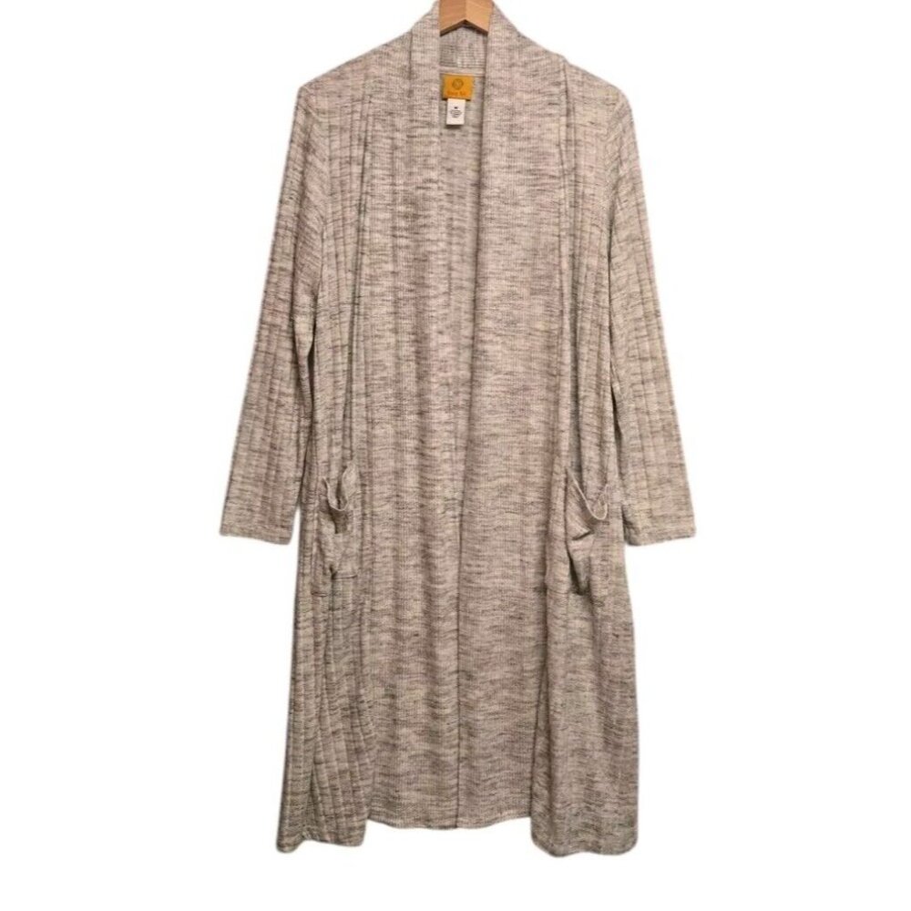 Ruby RD Long Cardigan Womens Medium Grey Ribbed Knit Duster Long Sleeve